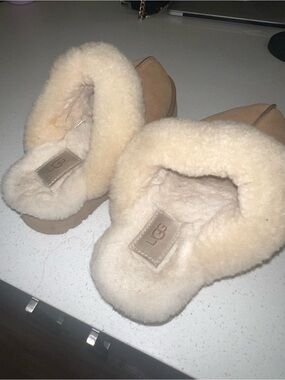 UGG Chestnut Suede Slippers with Cream Shearling